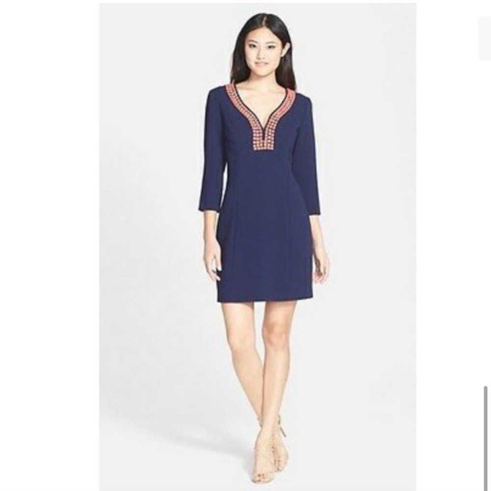 Lilly Pulitzer Bennett Shift Dress Navy Bead Embellished - Size 2 - Picture 2 of 13